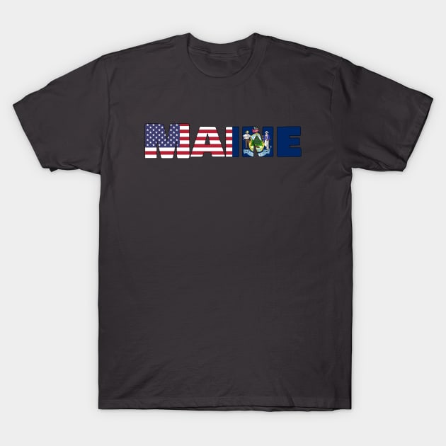 Maine State flag/ American flag logo T-Shirt by ElevenGraphics